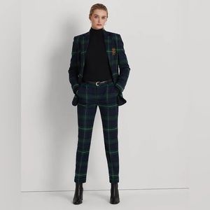 Ralph Lauren Plaid Pants Ankle Skinny Fitted Festive Green Work Professional